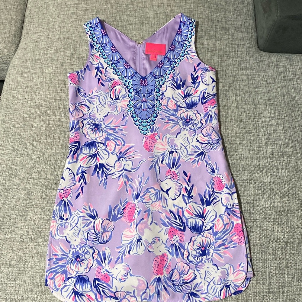 Lilly Pulitzer light lilac Trunks in the air romper, Sz 00
